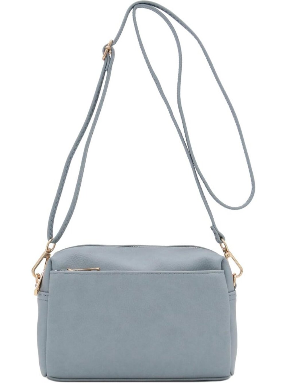 Women's Blue Grey Triple ZIP Small Lightweight Shoulder Purse Crossbody Bag